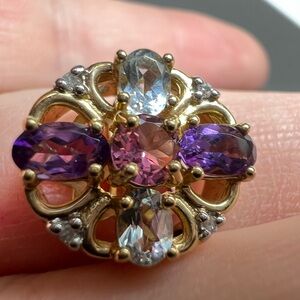 14K yellow gold ametrine, aquamarine and amethyst pendant charm